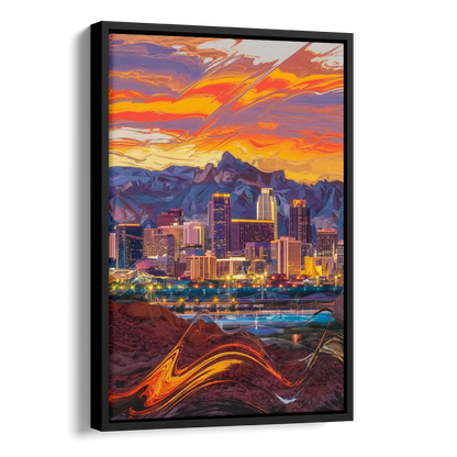 Phoenix Vibrant City Life Side - Black Canvas Wall Art