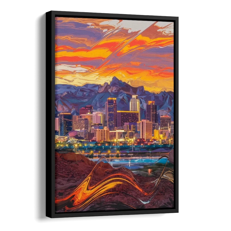 Phoenix Vibrant City Life Side - Black Canvas Wall Art