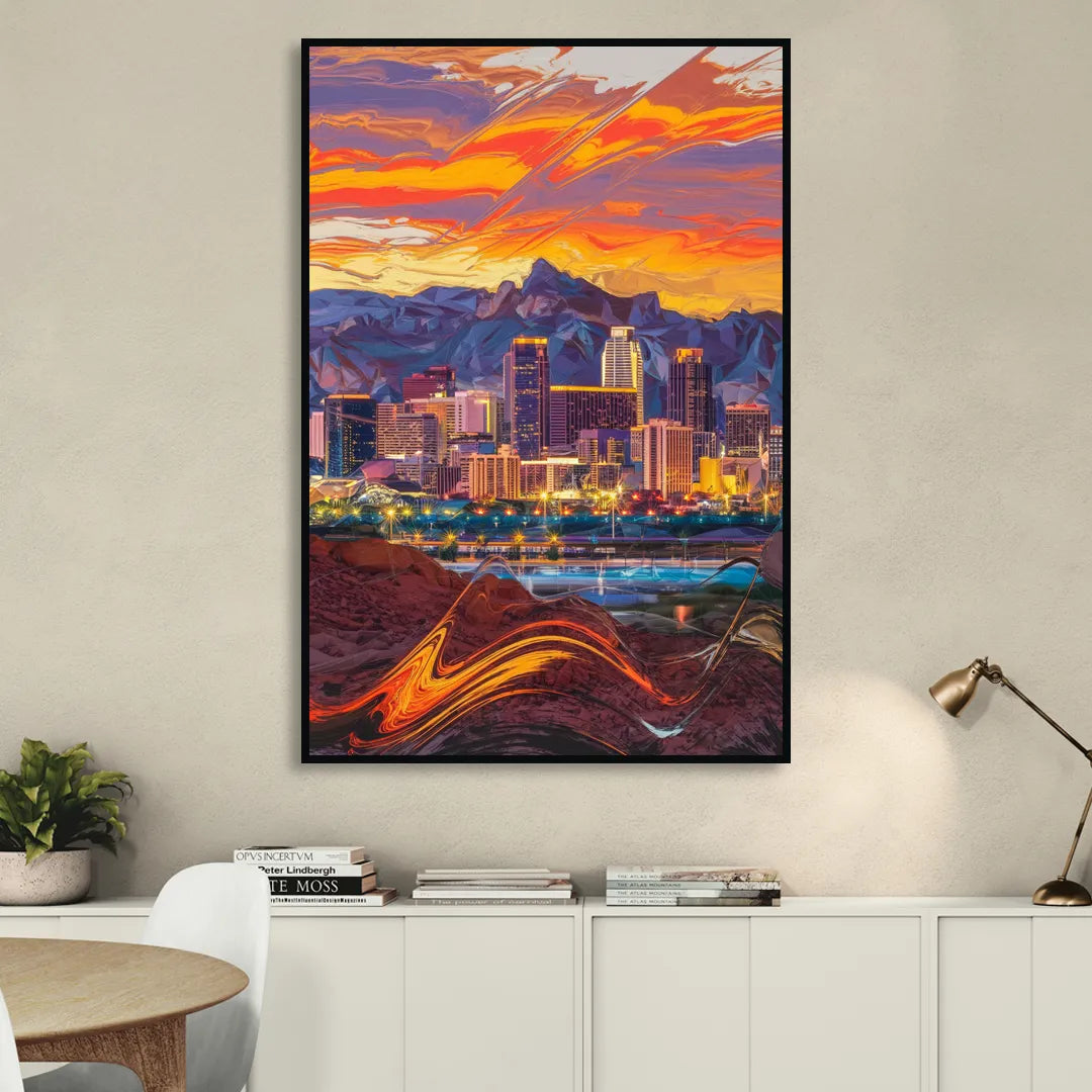 Phoenix Vibrant City Life Living Room - Black Canvas Wall Art
