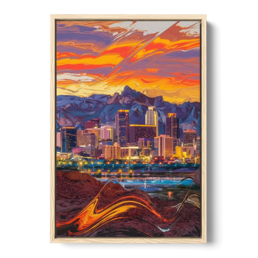 Phoenix Vibrant City Life - Oak Framed Canvas Wall Art - Front