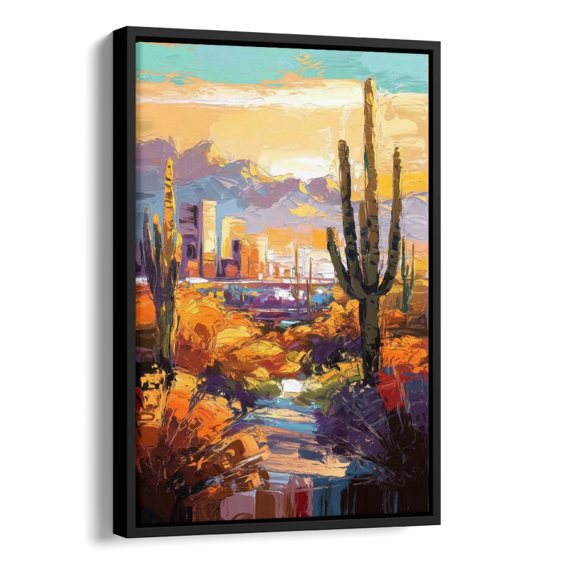 Phoenix Vibrant Urban Desert Side - Black Canvas Wall Art