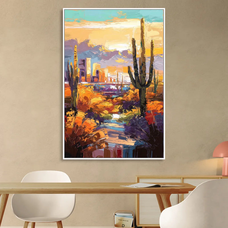 Phoenix Vibrant Urban Desert Living Room - White Canvas Wall Art