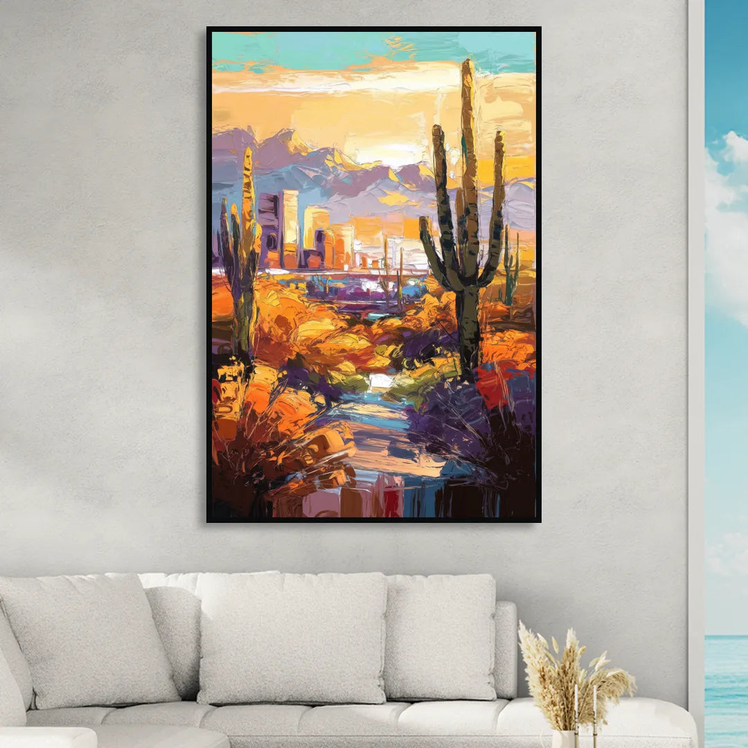 Phoenix Vibrant Urban Desert Living Room - Black Canvas Wall Art