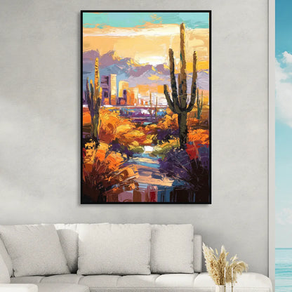 Phoenix Vibrant Urban Desert Living Room - Black Canvas Wall Art