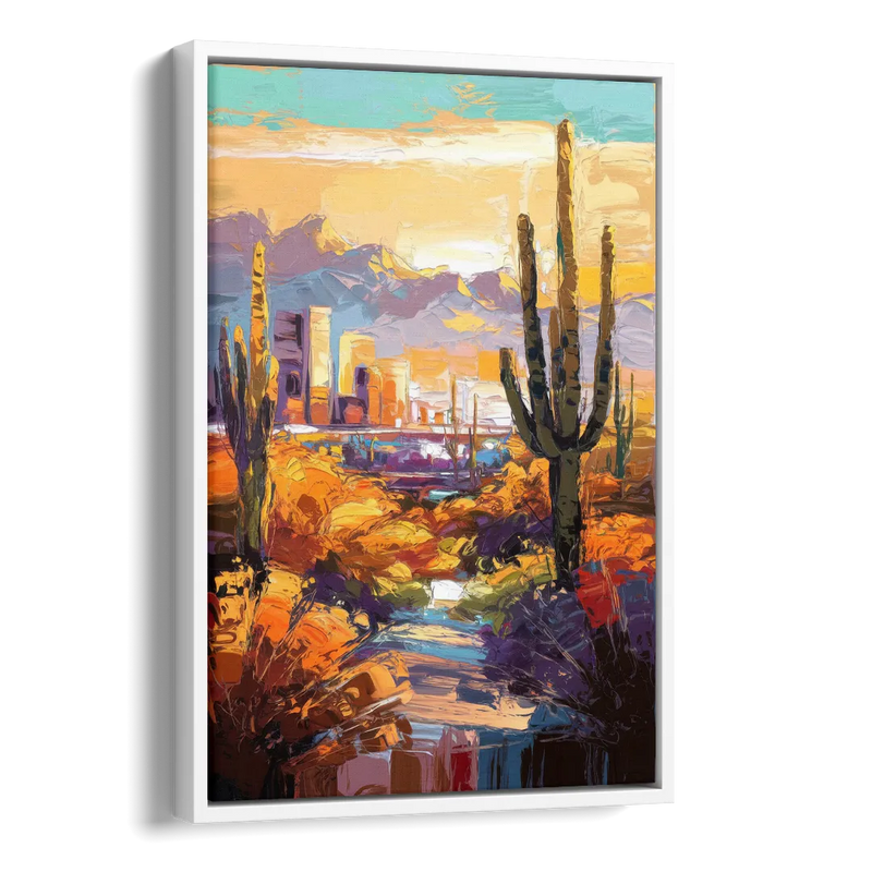 Phoenix Vibrant Urban Desert Side - White Canvas Wall Art