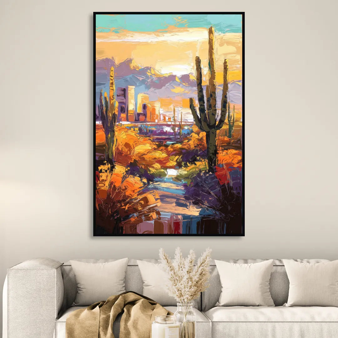 Phoenix Vibrant Urban Desert Sitting Room - Black Canvas Wall Art