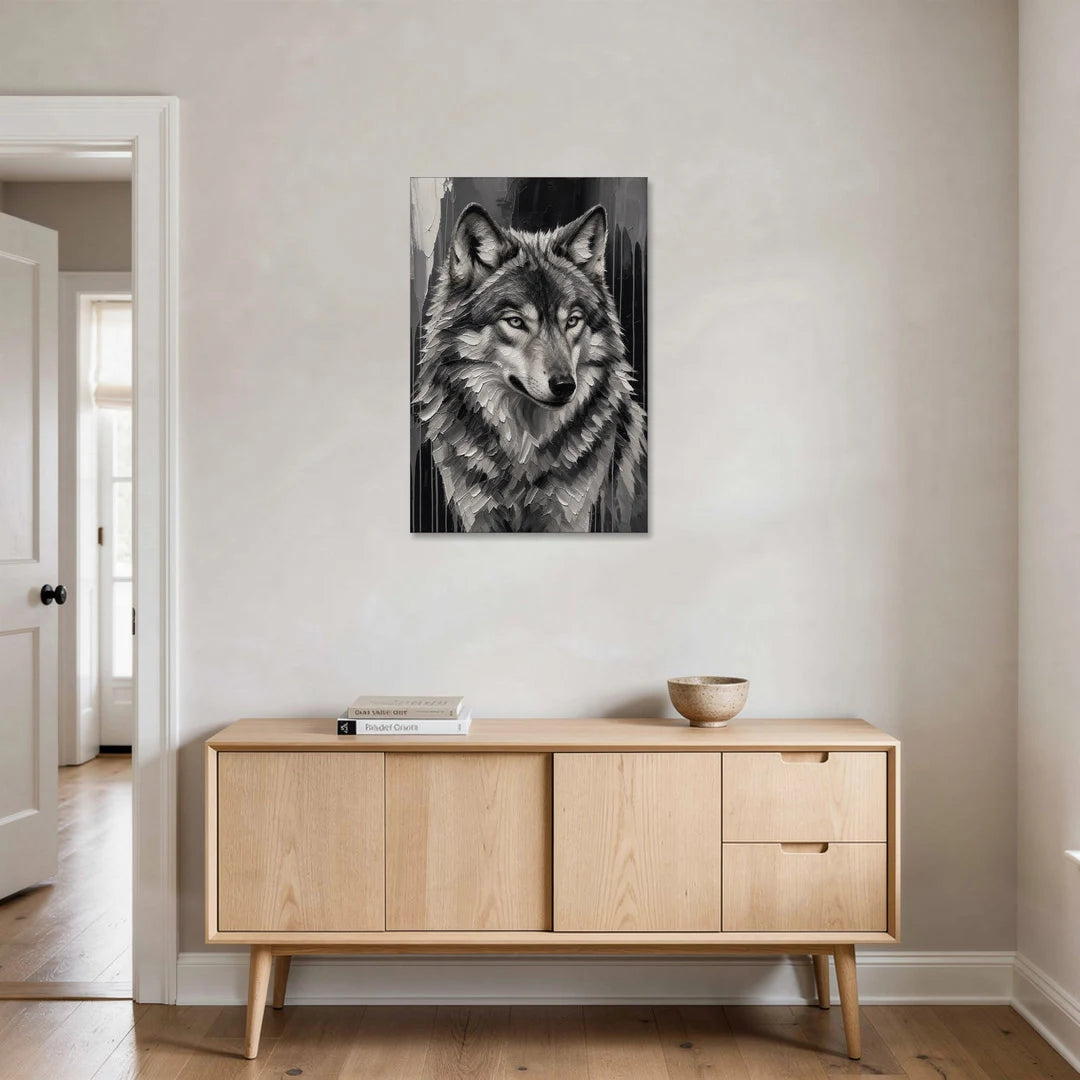 Piercing Gaze Black and White Wolf - Canvas Wall Art - Coffee Table - 24x36