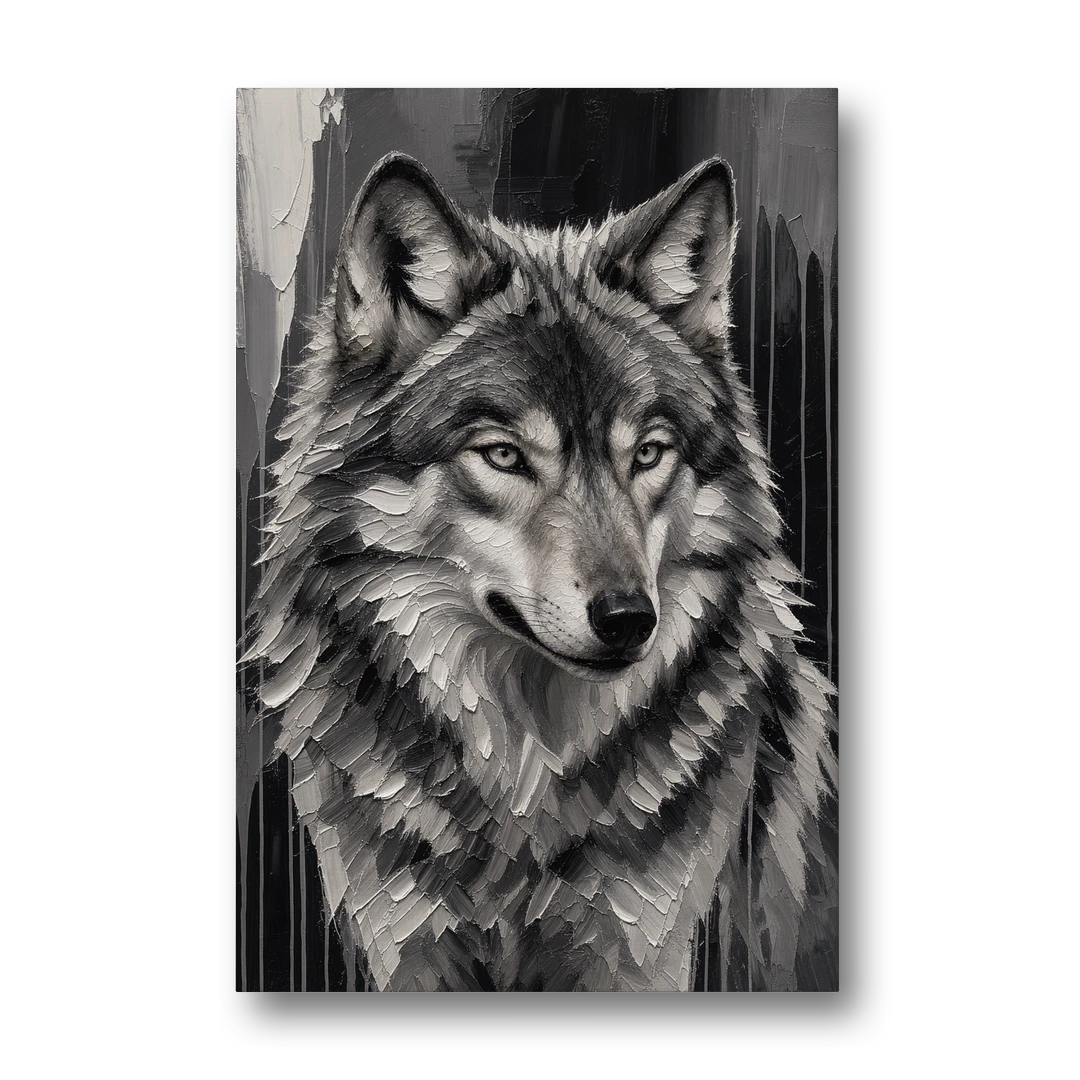 Piercing Gaze Black and White Wolf - Canvas Wall Art - Front