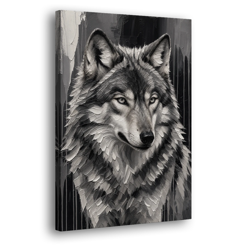 Piercing Gaze Black and White Wolf in Palette Knife - Canvas Wall Art