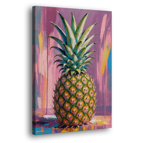 Pineapple Wall Art with a Flame Crown on Mauve - Canvas Wall Art - Side