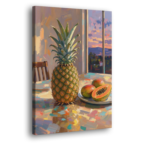 Pineapple and Papaya at Dusk for the Dining Room - Canvas Wall Art - Side
