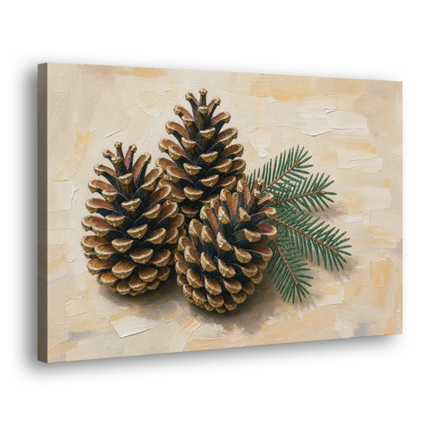 Pinecone Wall Art With a Sprig of Fir - Canvas Wall Art - Side
