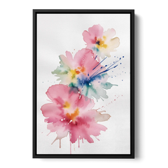 Pink Abstract Wall Art with Watercolor Blooms - Black Framed Canvas Wall Art - Front