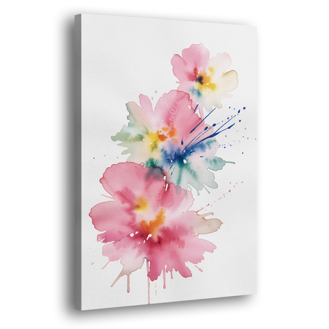 Pink Abstract Wall Art with Watercolor Blooms - Canvas Wall Art - Side
