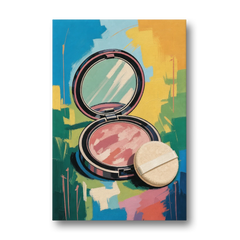 Pink Bathroom Wall Art with an Open Powder Compact - Canvas Wall Art - Front