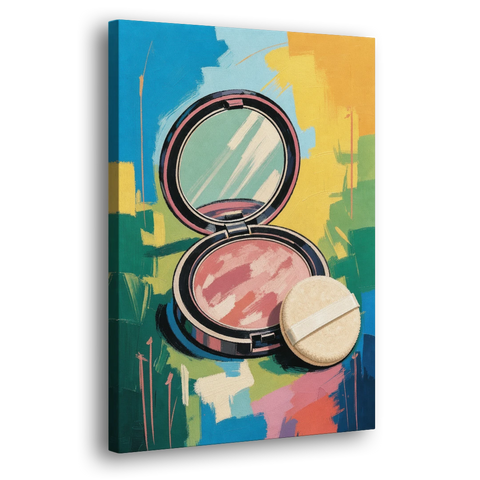 Pink Bathroom Wall Art with an Open Powder Compact - Canvas Wall Art - Side