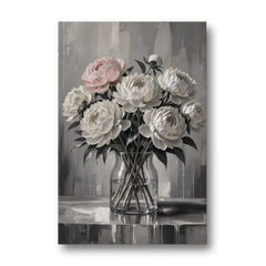 Pink Black and White Wall Art of Peonies - Canvas Wall Art - Front