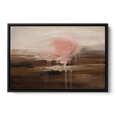 Pink Brown Wall Art with Blush Cloud and Gold Drips - Black Framed Canvas Wall Art - Front