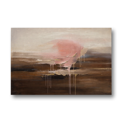 Pink Brown Wall Art with Blush Cloud and Gold Drips - Canvas Wall Art - Front