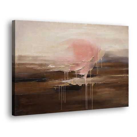 Pink Brown Wall Art with Blush Cloud and Gold Drips - Canvas Wall Art - Side