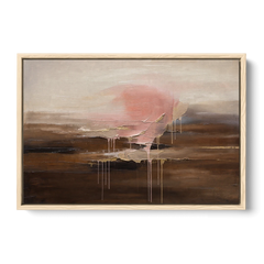 Pink Brown Wall Art with Blush Cloud and Gold Drips - Oak Framed Canvas Wall Art - Front