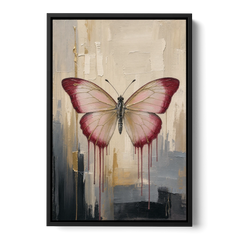 Pink Butterfly with Crimson Drips - Black Framed Canvas Wall Art - Front