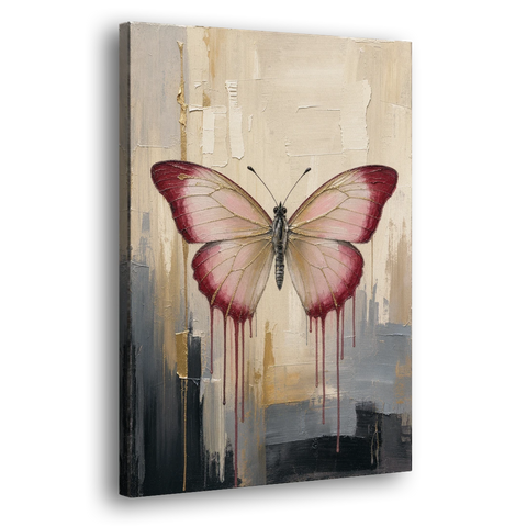 Pink Butterfly with Crimson Drips - Canvas Wall Art - Side