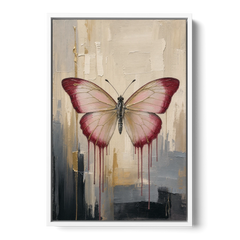 Pink Butterfly with Crimson Drips - White Framed Canvas Wall Art - Front