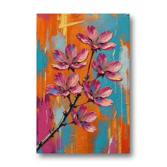 Pink Cherry Blossom Painting in Blazing Color - Canvas Wall Art - Front