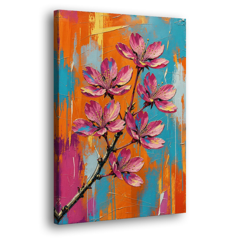 Pink Cherry Blossom Painting in Blazing Color - Canvas Wall Art