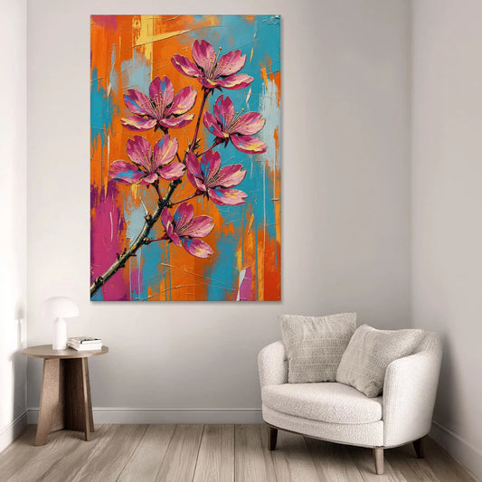 Pink Cherry Blossom Painting in Blazing Color - Canvas Wall Art - Sofa - 40x60