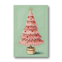 Pink Christmas Tree Painting in a Cream Drum Pot - Canvas Wall Art - Front