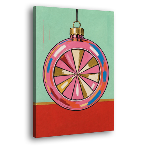 Pink Christmas Wall Art of a Glass Reflector Ornament - Canvas Wall Art - Side