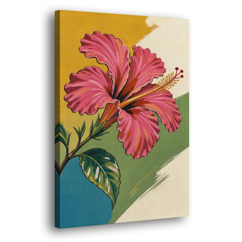 Pink Hibiscus with Long Reaching Stamen - Canvas Wall Art - Side