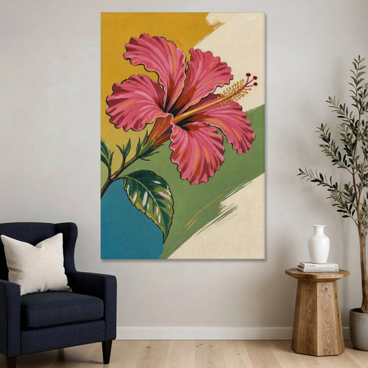 Pink Hibiscus with Long Reaching Stamen - Canvas Wall Art - Sofa - 40x60