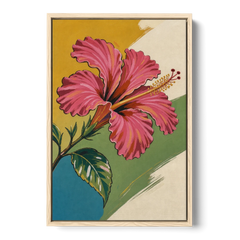 Pink Hibiscus with Long Reaching Stamen - Oak Framed Canvas Wall Art - Front