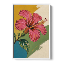 Pink Hibiscus with Long Reaching Stamen - White Framed Canvas Wall Art - Front