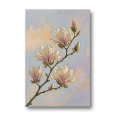 Pink Magnolia Flower Branch at Dawn - Canvas Wall Art - Front