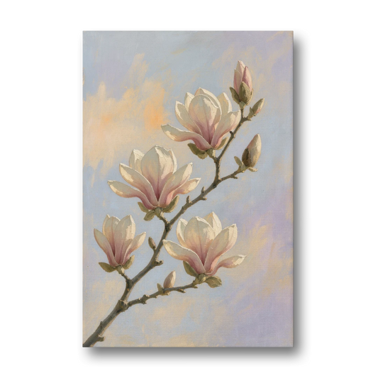 Pink Magnolia Flower Branch at Dawn - Canvas Wall Art - Front