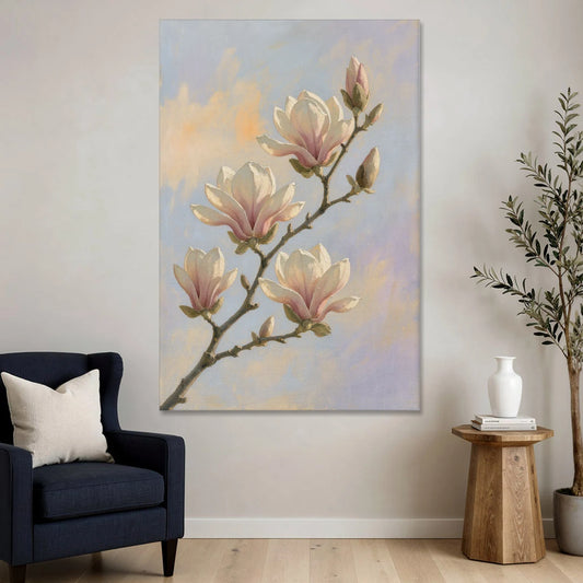 Pink Magnolia Flower Branch at Dawn - Canvas Wall Art - Sofa - 40x60