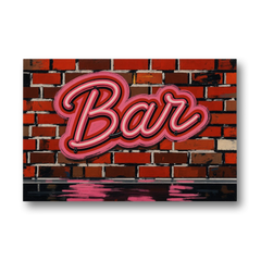 Pink Neon Bar Sign on Red Brick Wall - Canvas Wall Art - Front