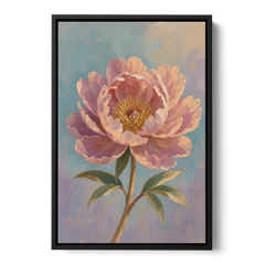 Pink Peony Painting in Sunset Light - Black Framed Canvas Wall Art - Front
