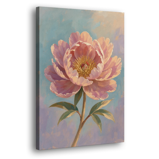 Pink Peony Painting in Sunset Light - Canvas Wall Art - Side