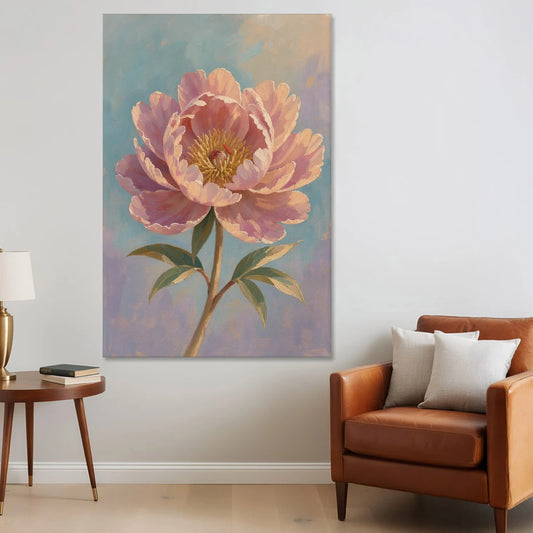 Pink Peony Painting in Sunset Light - Canvas Wall Art - Sofa - 40x60