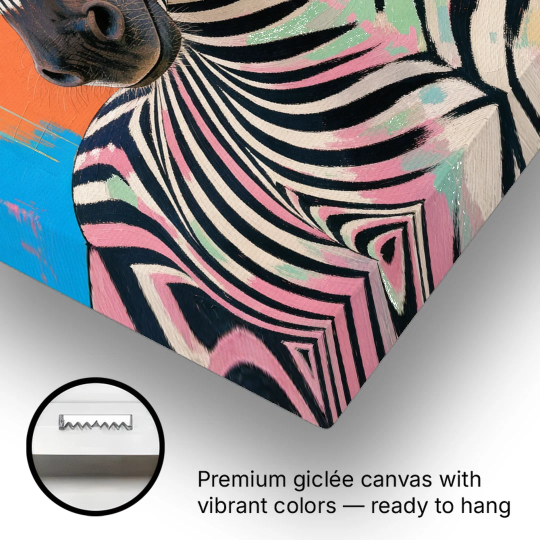 Pink Zebra Sideways Glance - Canvas Wall Art - Gallery Wrap Corner
