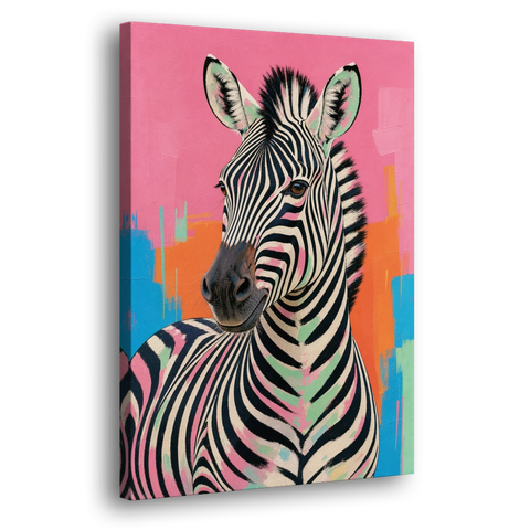 Pink Zebra Sideways Glance in Pop Art - Canvas Wall Art