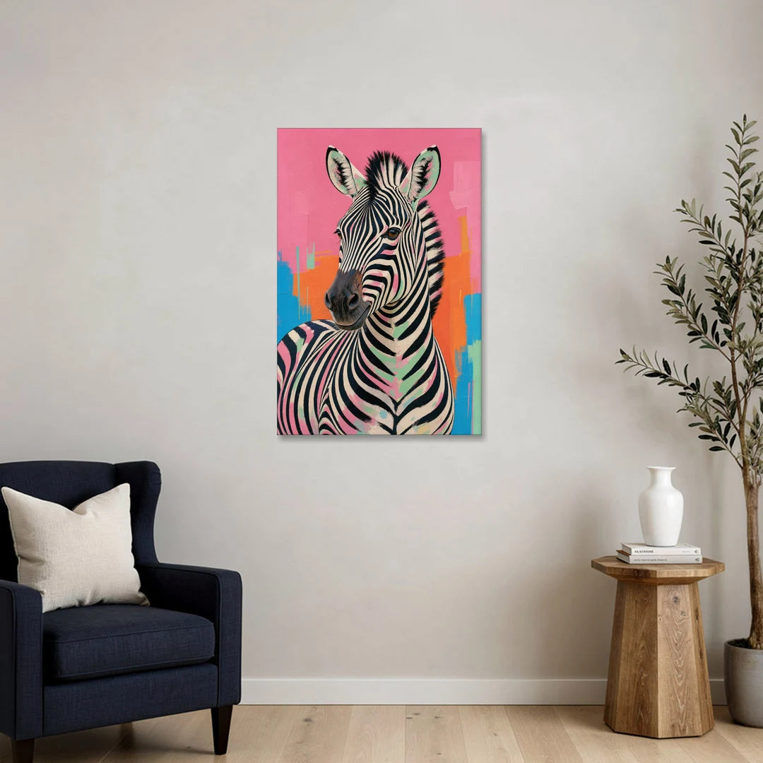 Pink Zebra Sideways Glance - Canvas Wall Art - Sofa - 24x36