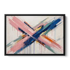 Pink and Blue Abstract Painting Crossed in Cobalt - Black Framed Canvas Wall Art - Front