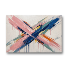 Pink and Blue Abstract Painting Crossed in Cobalt - Canvas Wall Art - Front
