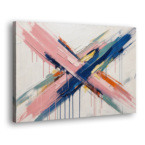 Pink and Blue Abstract Painting Crossed in Cobalt - Canvas Wall Art - Side